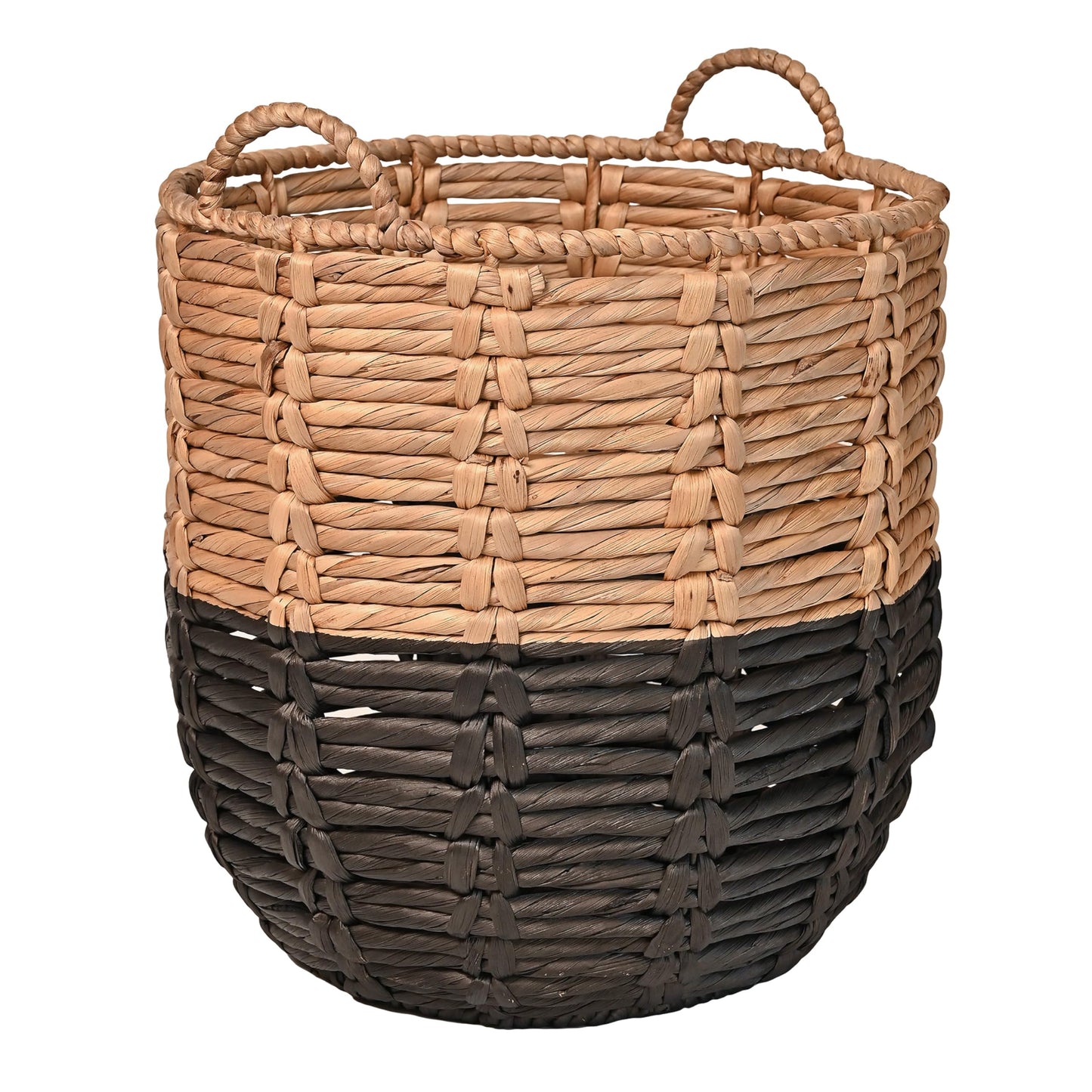 happimess Laurel Hand-Woven Abaca Storage Basket 19", Natural/Black