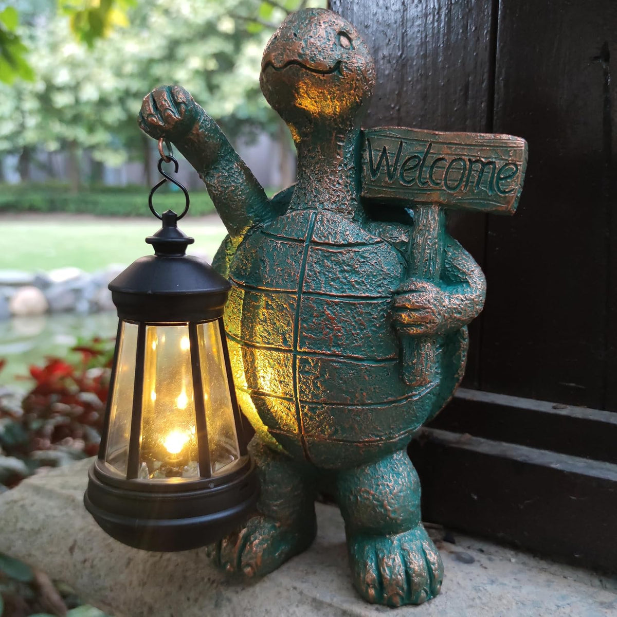 Turtle Garden Statue Outdoor Décor with Solar Lights Lantern,Turtle Solar Light Figurines Outside