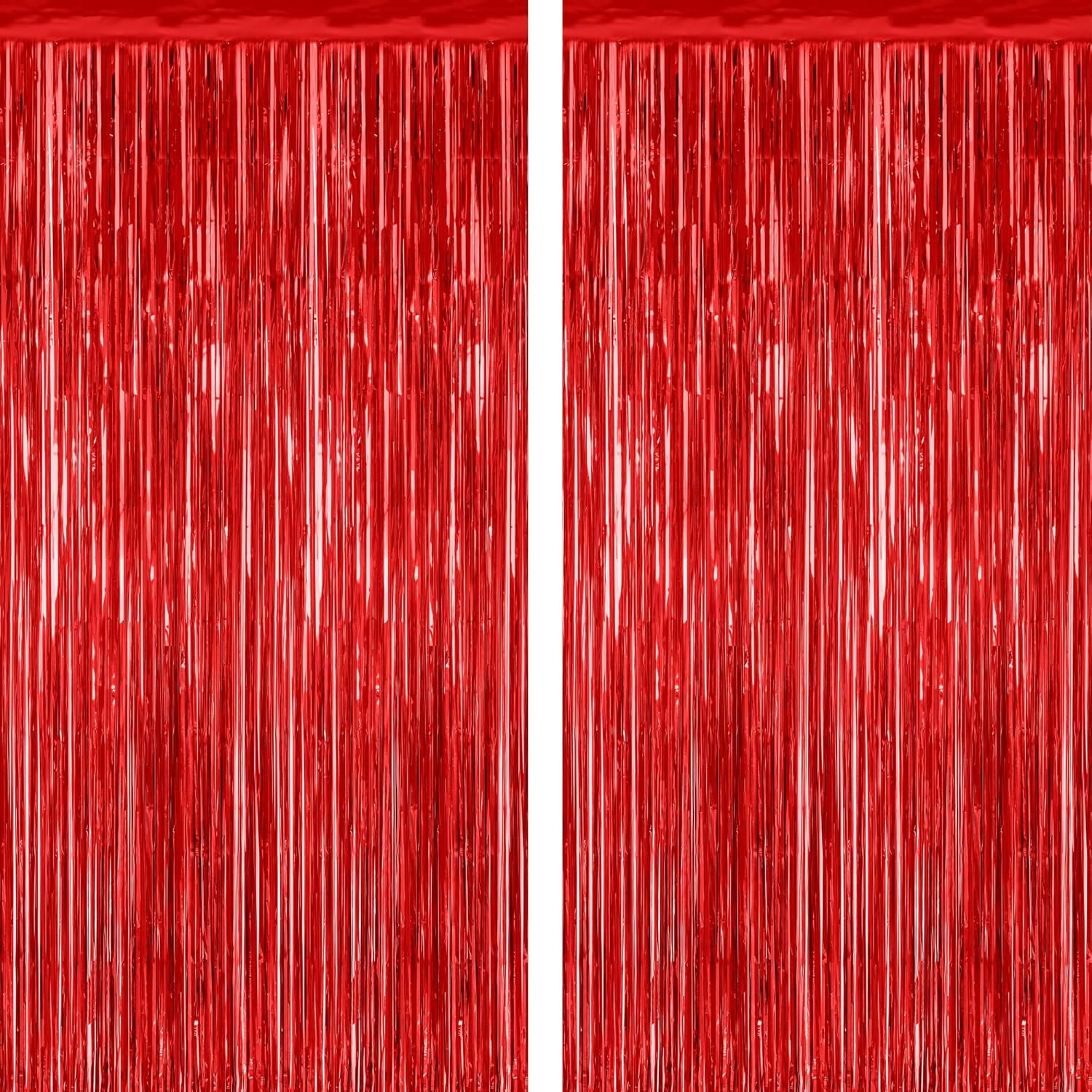 2 Pack Red Tinsel Backdrop, 3.28 FT x 7.05 FT Fringe Curtains, Red Foil Tinsel Party Streamer