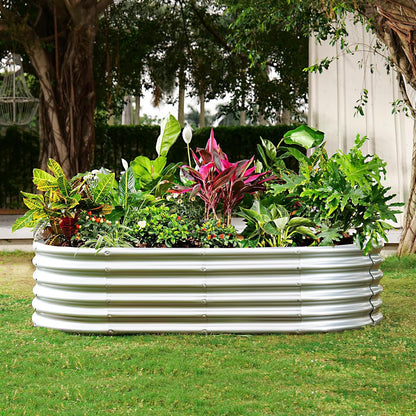 Land Guard 6x3x1.5ft Galvanized Raised Garden Bed Kit, Metal Planter Boxes Outdoor, Oval Metal