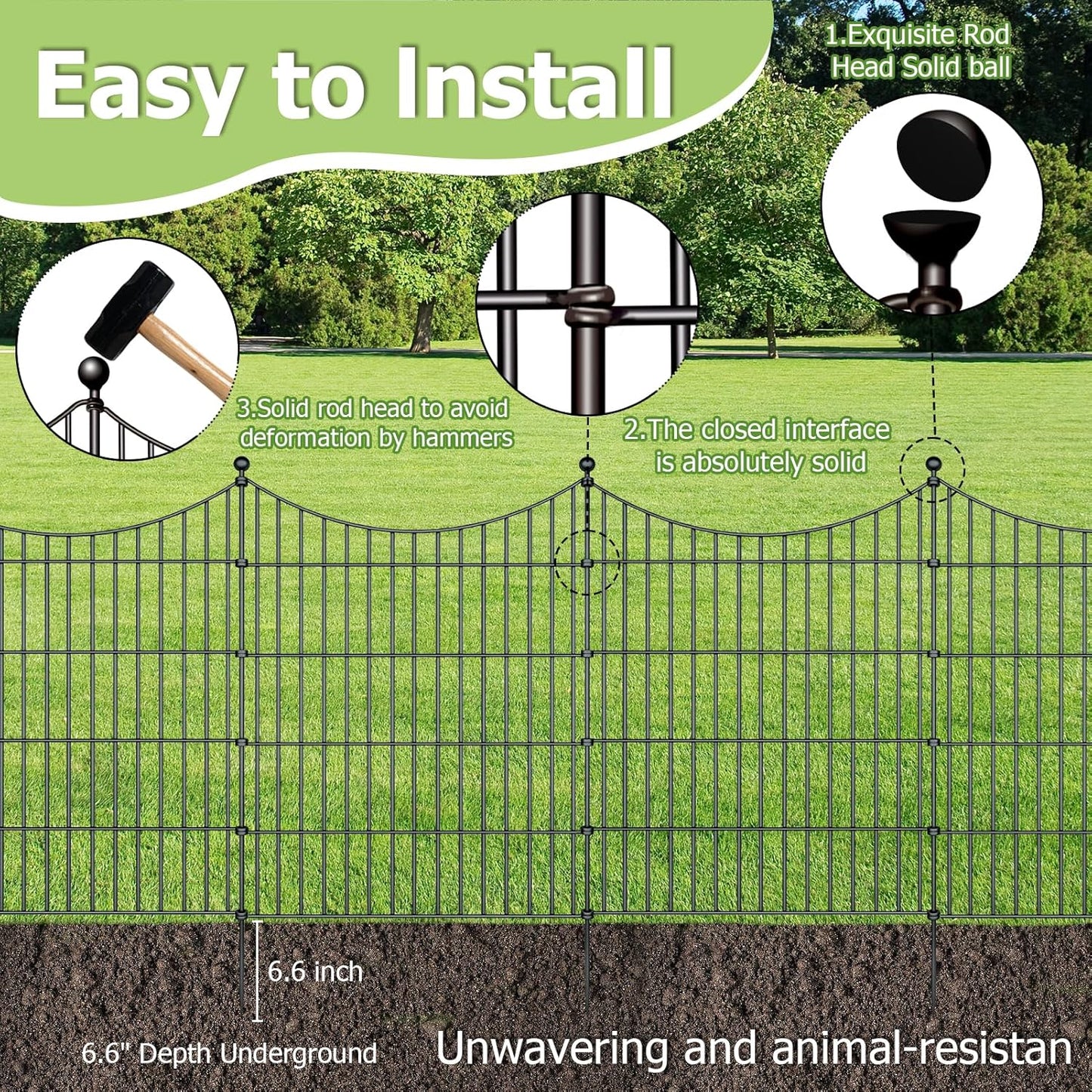 10 Panels Garden Fence Dog Fence Outdoor for Yard, 32in H x 23.6ft L Rustproof Metal Fencing with
