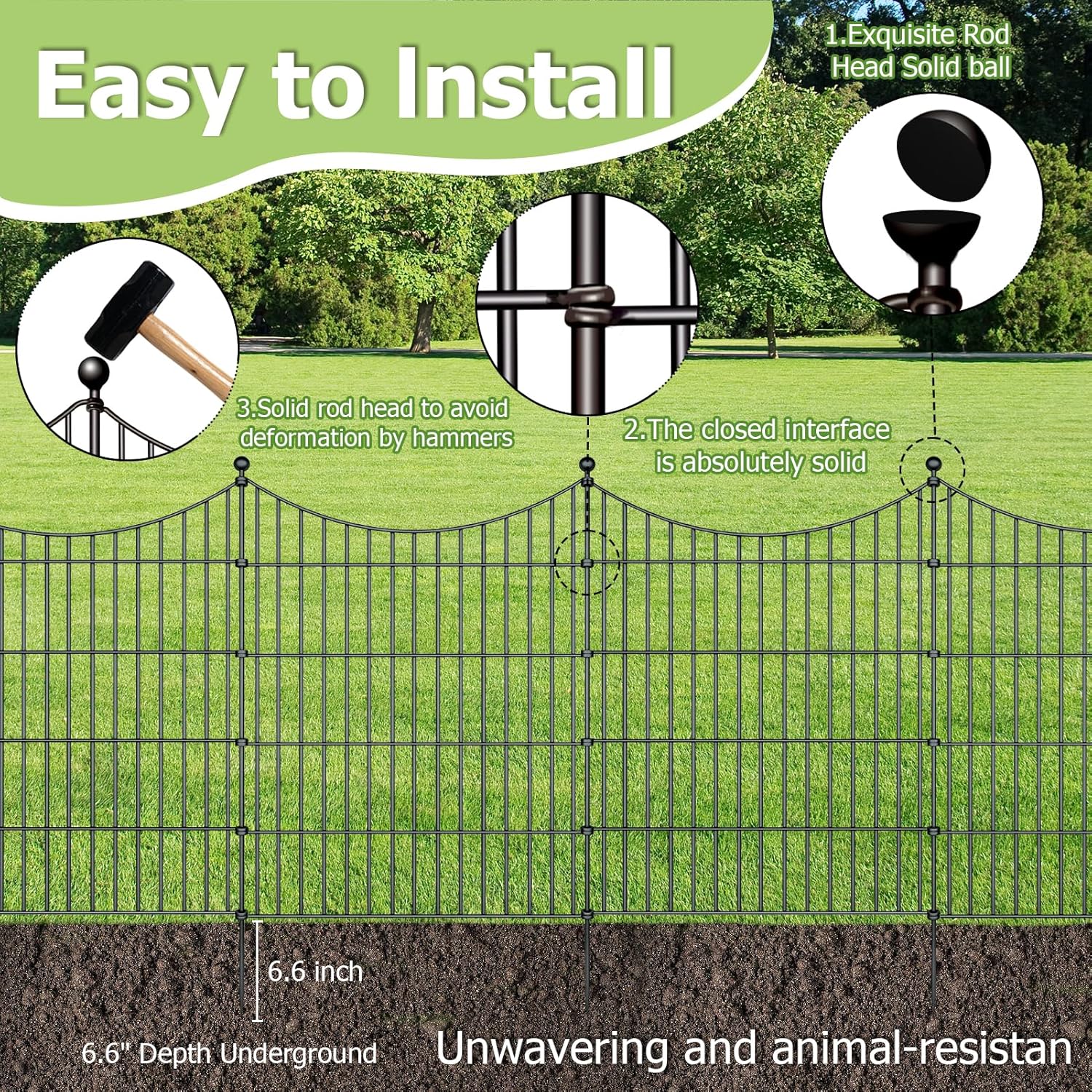 10 Panels Garden Fence Dog Fence Outdoor for Yard, 32in H x 23.6ft L Rustproof Metal Fencing with
