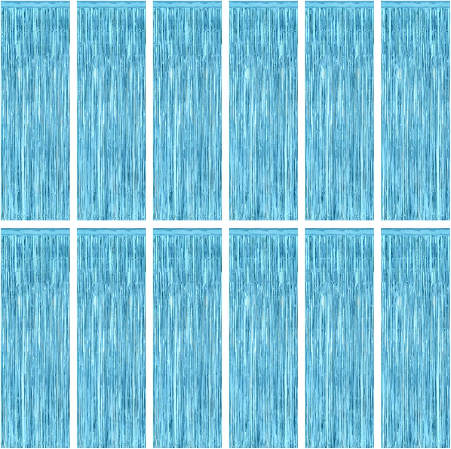 12 Pack Party Decorations, 3.28 FT x 7.05 FT Sky Blue Curtains, Metallic Party Streamers Photo