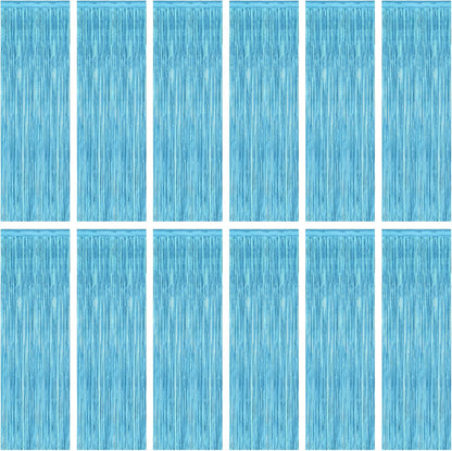 12 Pack Party Decorations, 3.28 FT x 7.05 FT Sky Blue Curtains, Metallic Party Streamers Photo