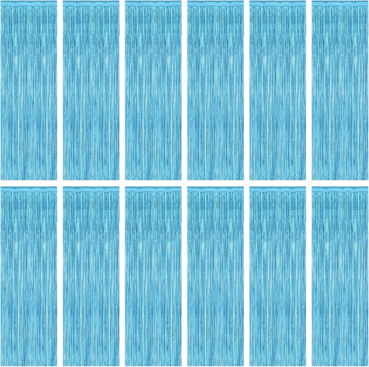 12 Pack Party Decorations, 3.28 FT x 7.05 FT Sky Blue Curtains, Metallic Party Streamers Photo