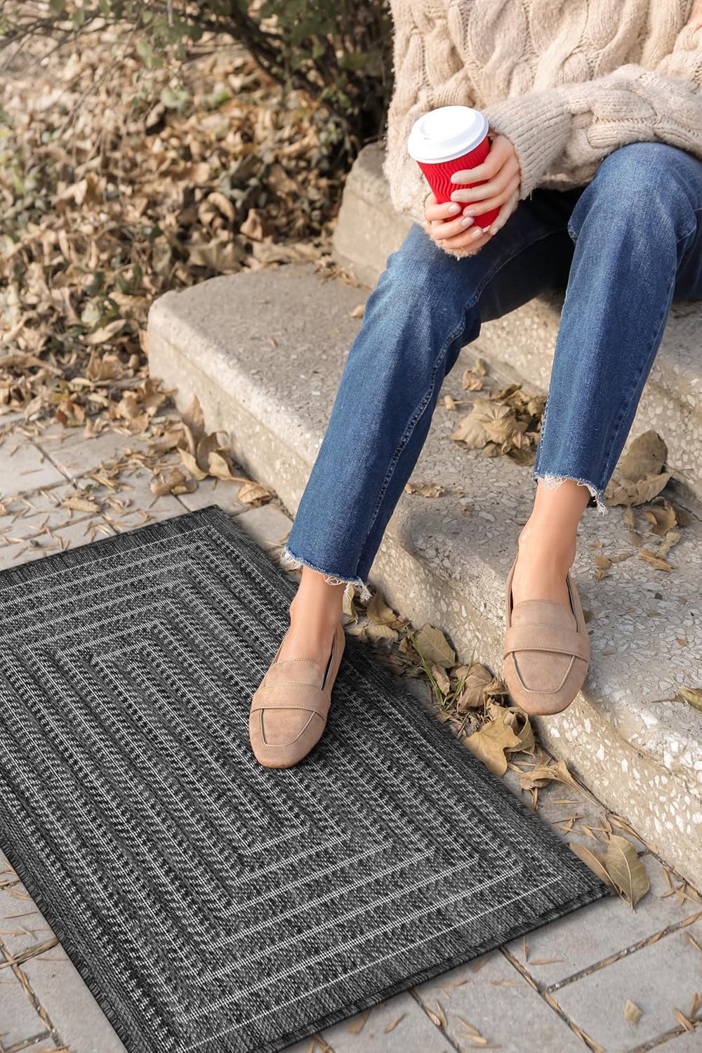 Adiva Rugs Outdoor Indoor Area Rug, Weather Resistant, Easy to Clean, Stain Resistant Floor Mat for