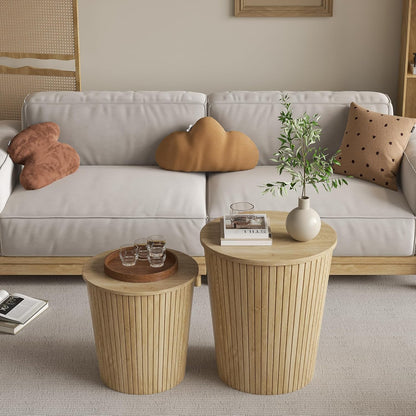 Nest Coffee Table Set of 2 with Round End Table, Farmhouse Design, Removable Wood Top and Wood