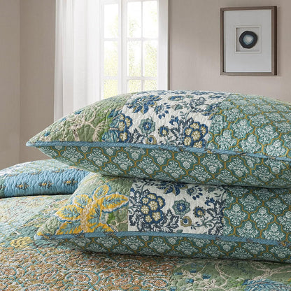 NEWLAKE Cotton Patchwork Bedspread, 3-Piece Bedding Quilt Set with Real Stitched Embroidery