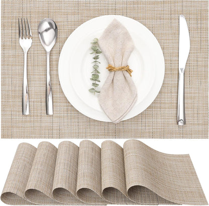 Myir JUN Placemats Set of 6, Vinyl Woven Placemats Place Mats Indoor Washable Table Mats Non-Slip