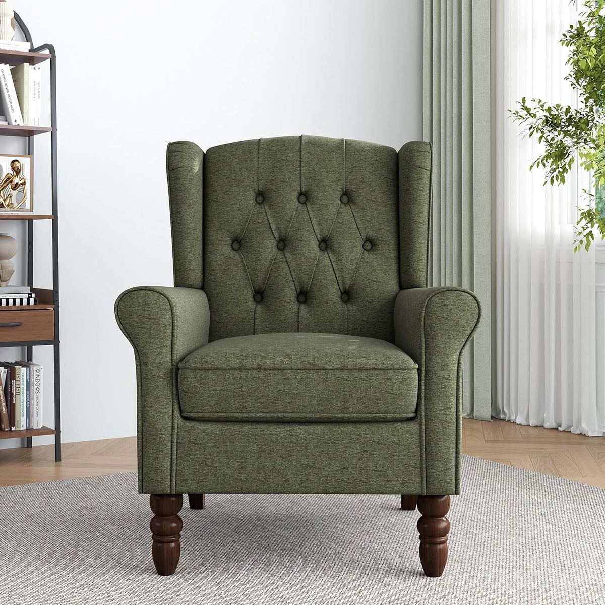 Lumibee High Back Accent Chair,Upholstered Wingback Armchair with Solid Wood Legs for Small
