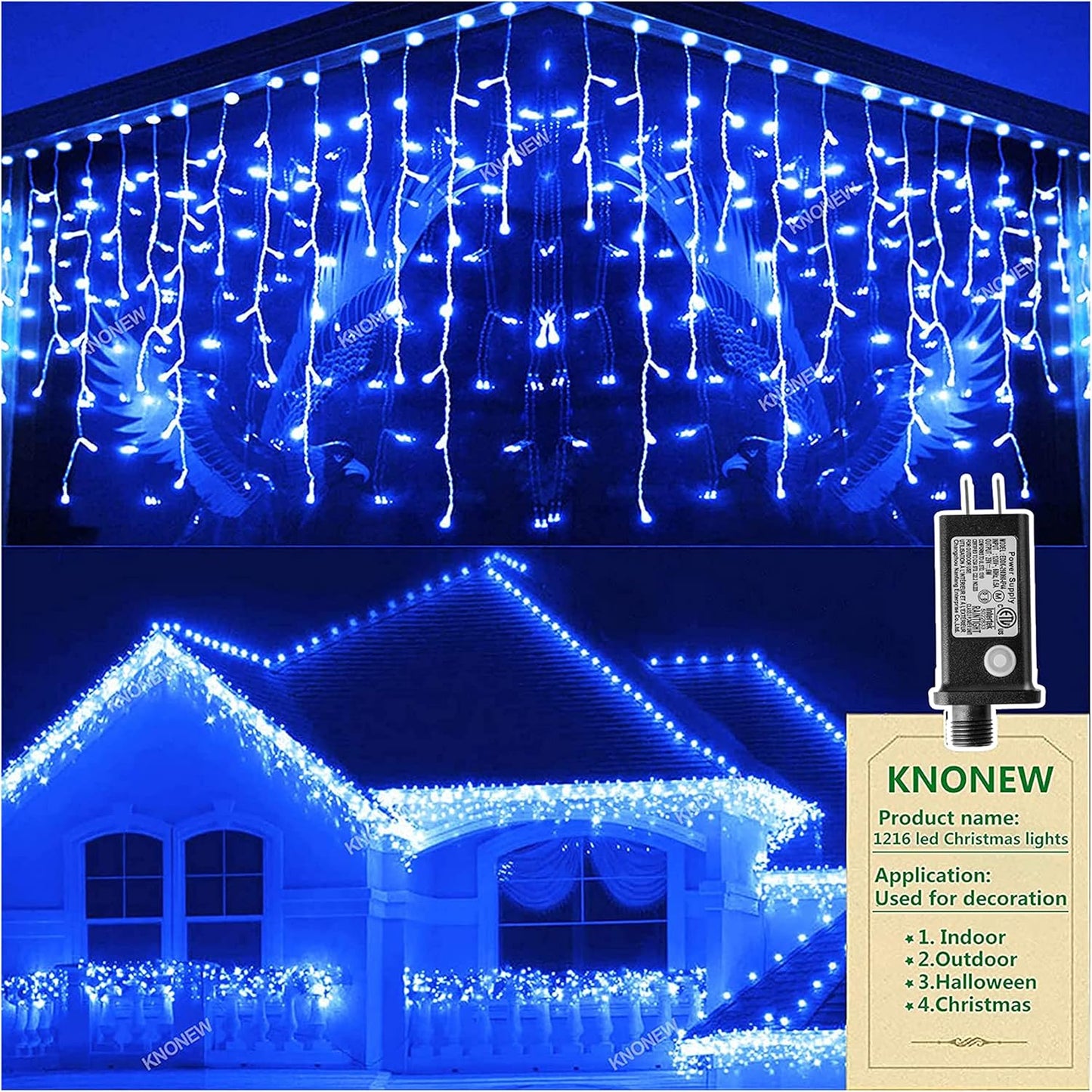 Christmas Lights Outdoor Decorations 1216 LED 99ft 8 Modes Curtain Fairy String Light with 228