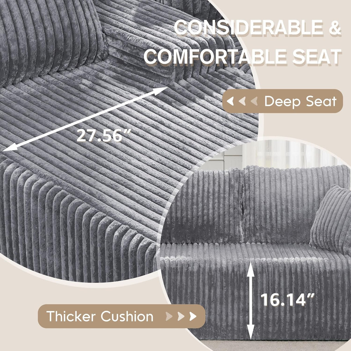 Hobestluk Modular Sectional Sofa Couches 108" L-Shape Couch 3 Seat Modular Sofa Memory Foam
