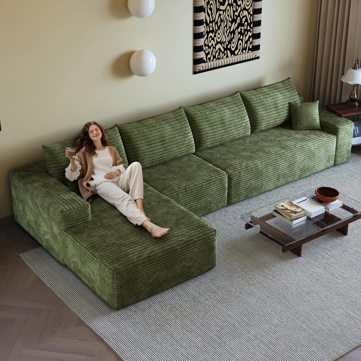 108" Sectional Couches for Living Room Modern Modular Sofa with L-Shape Couchs Upholstered Boneless