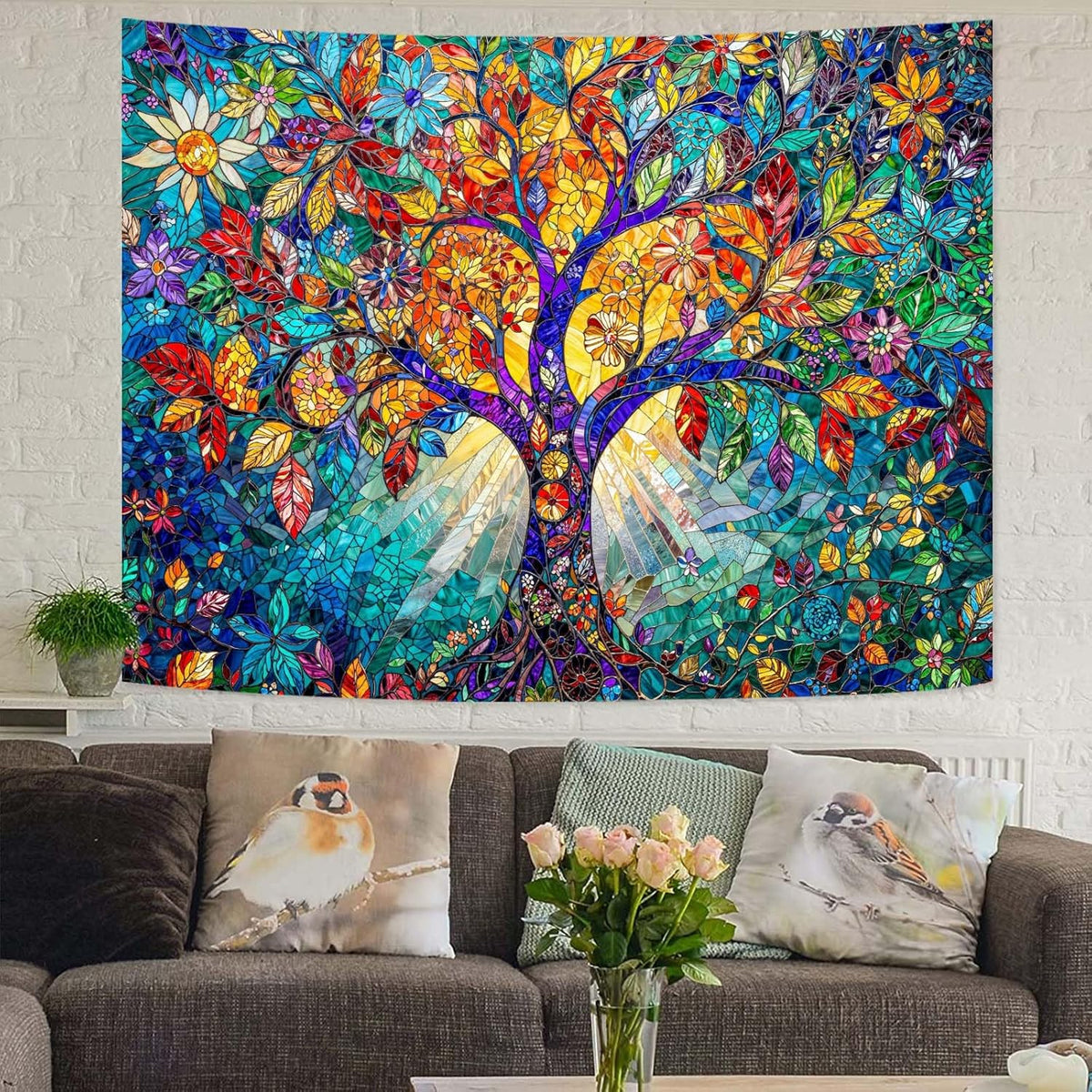 Lunerfex Tree of Life Tapestry Stained Glass Tapestry Wall Decor Tapestries for Bedroom Art