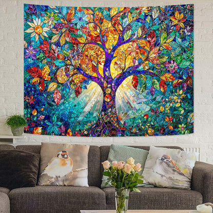 Lunerfex Tree of Life Tapestry Stained Glass Tapestry Wall Decor Tapestries for Bedroom Art