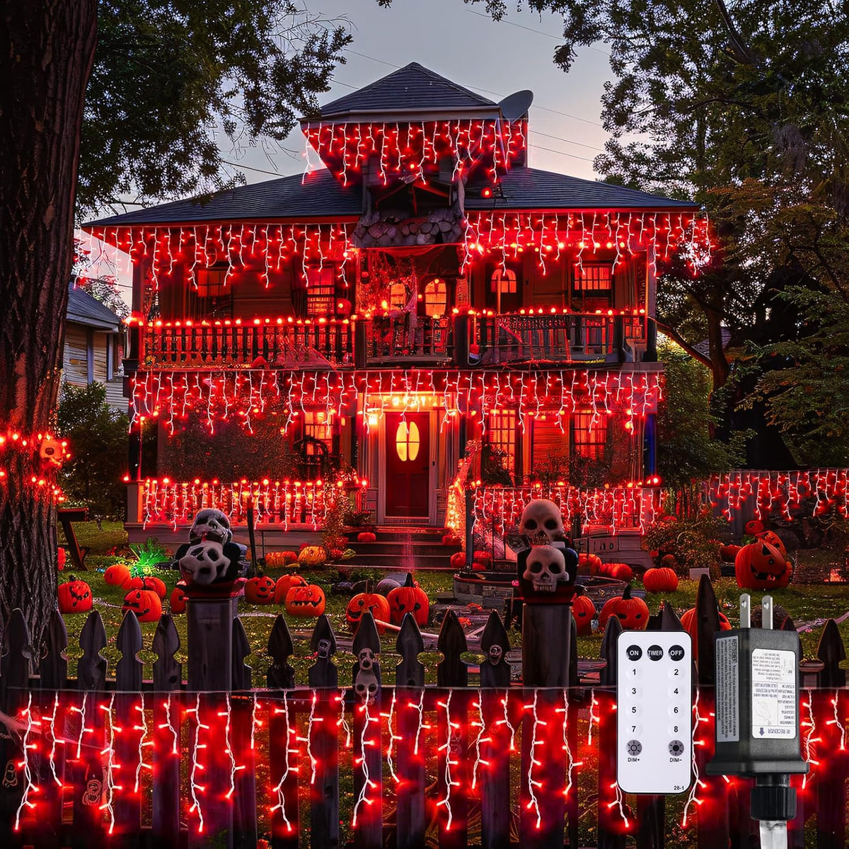 JMEXSUSS 400 LED Red Icicle Lights for Halloween Decor, Connectable Red Halloween Lights Indoor
