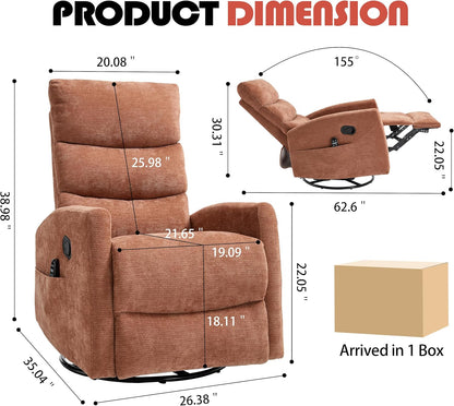 Manual Swivel Rocker Recliner Chair for Adults, Overstuffed Reclining Glider Chair for Nursing with