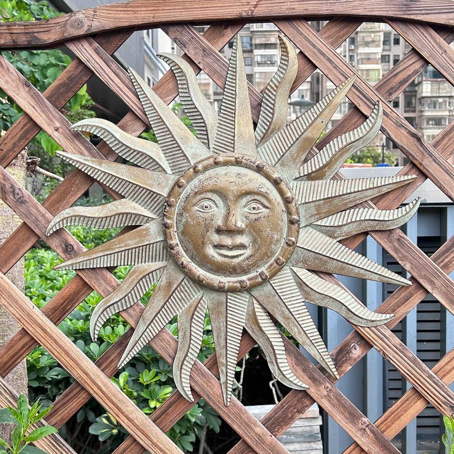 TICKCACY Metal Sun Wall Art Decor Sculpture, 3D Sun Wall Art Decoration Hanging for Outdoor Indoor