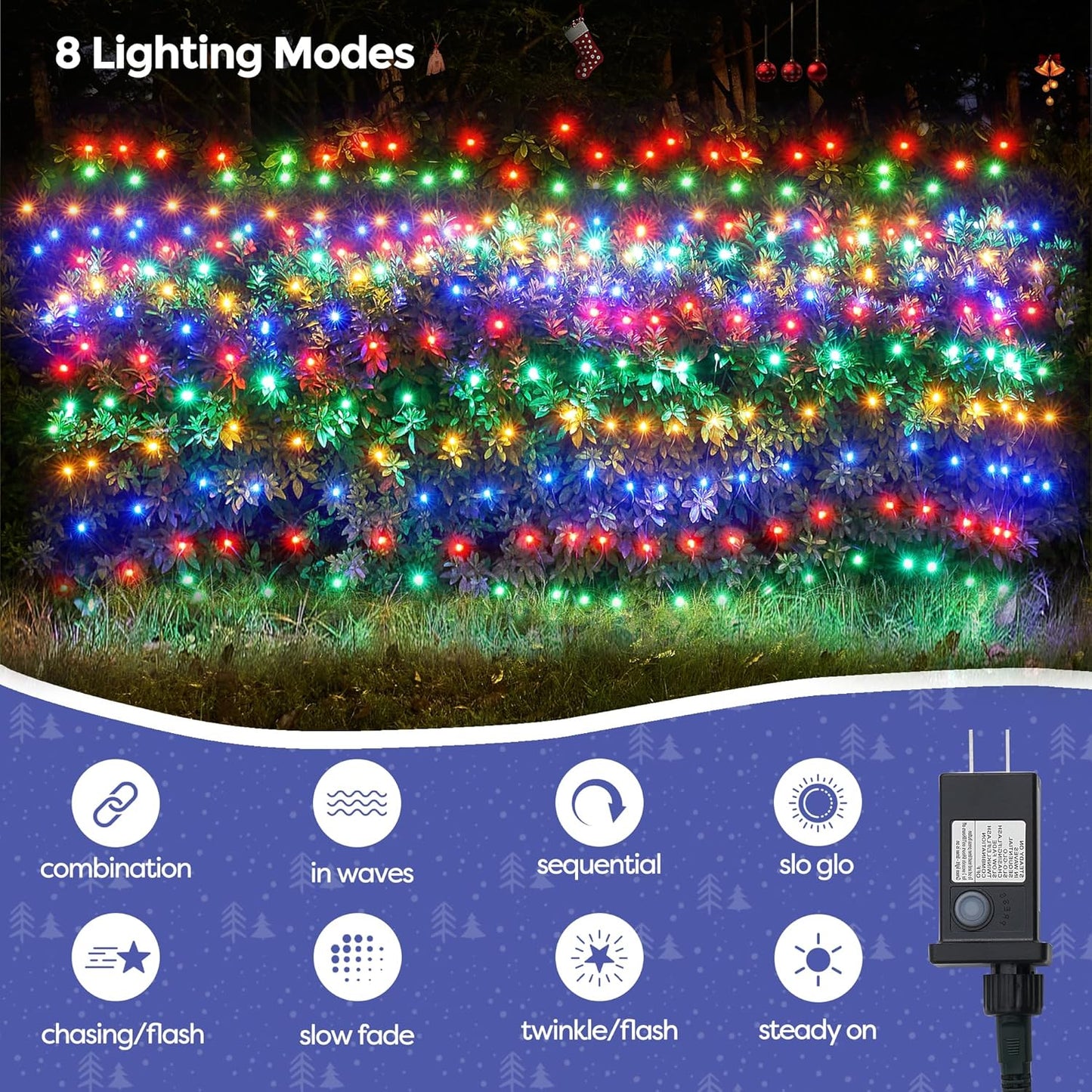 WBao Christmas Lights Outdoor 200LED F8 Big Bulbs, 8.4ft x 5.2ft Christmas Bushes Lights with 8