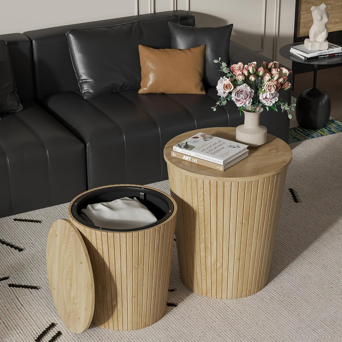 Round Coffee Table Set,2-Piece Modern Farmhouse Living Room End Table Set, Nesting Table Round