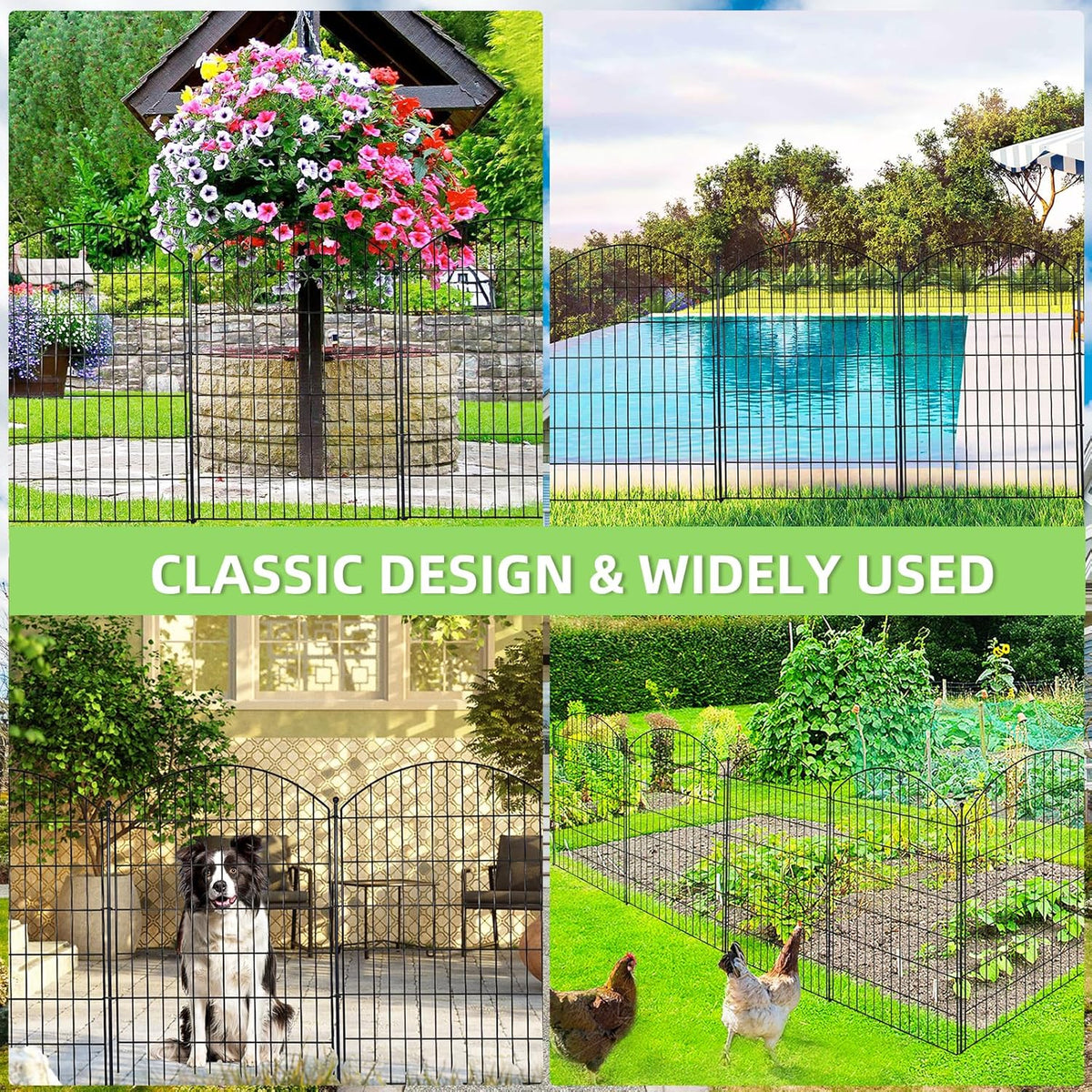 Decorative Garden Fence 40in (H) x24ft (L), 10 Pack No Dig Fence Animal Barrier for Dog, Arched