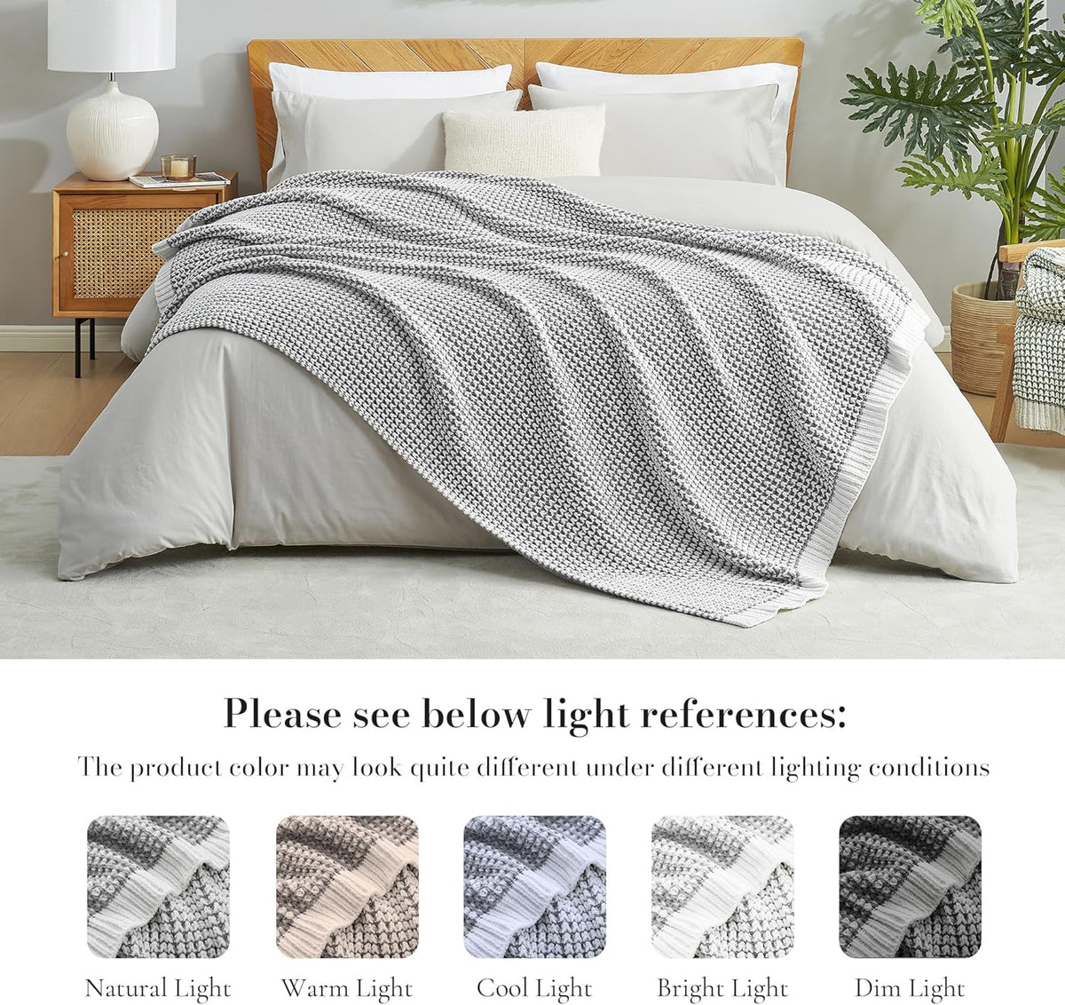 Amélie Home Chenille Waffle Throw Blanket for Couch, Reversible Pineapple Stitch Knit Soft Cozy