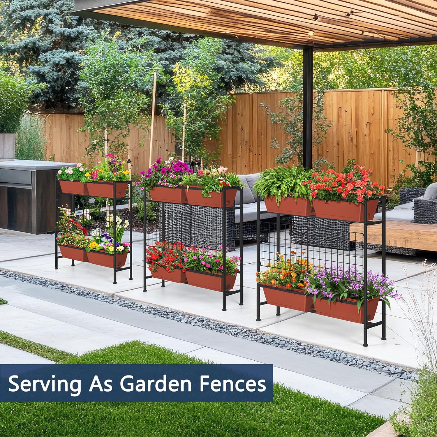 Raised Garden Beds Outdoor Elevated Planter Boxes with Trellis Herb Garden Planter Outdoor Raised