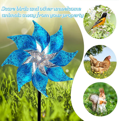 Hausse 10 Pack Reflective Pinwheels with Stakes, Extra Sparkly Pin Wheel for Garden Decor, Bird