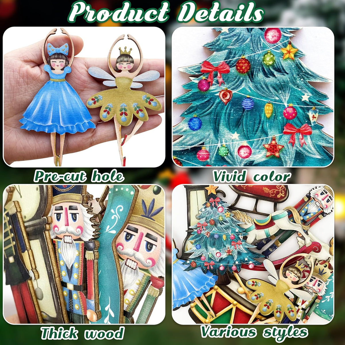 24 Pieces Christmas Nutcracker Wooden Ornaments Wood Hanging Decoration Set for Christmas Tree