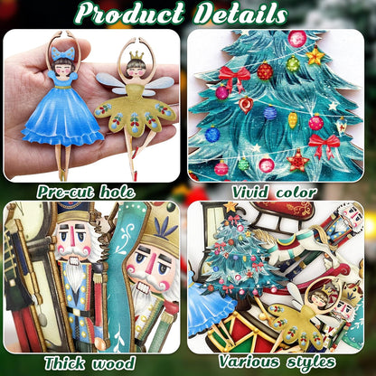 24 Pieces Christmas Nutcracker Wooden Ornaments Wood Hanging Decoration Set for Christmas Tree