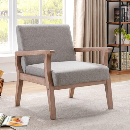 HNY Mid Century Modern Accent Chairs Set of 2 with Wood Frames, Linen Upholstered Living Room Arm