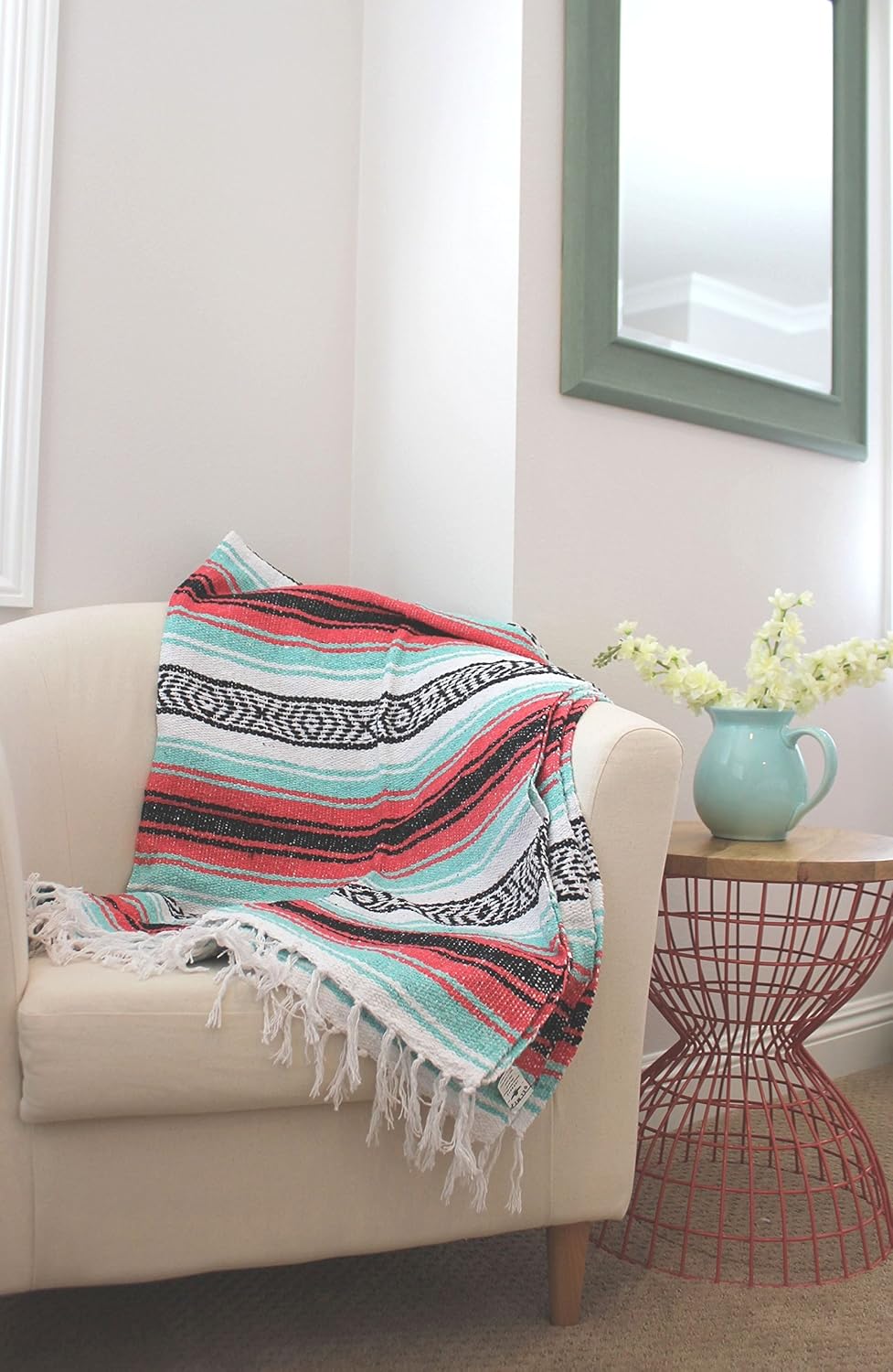 Del Mex Classic Mexican Blanket, Large Authentic Woven Falsa Throw (70"x50"), Artisan Southwest