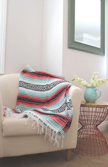 Del Mex Classic Mexican Blanket, Large Authentic Woven Falsa Throw (70"x50"), Artisan Southwest