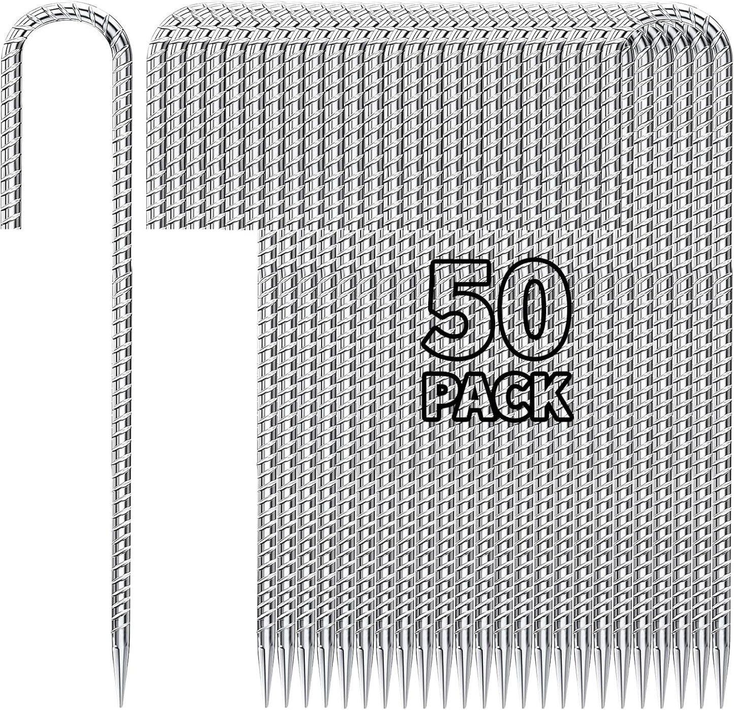 12 inch Fence Stakes Heavy Duty 50-Pack J Hook Rebar Ground Stakes Anchor Galvanized Tent Stakes