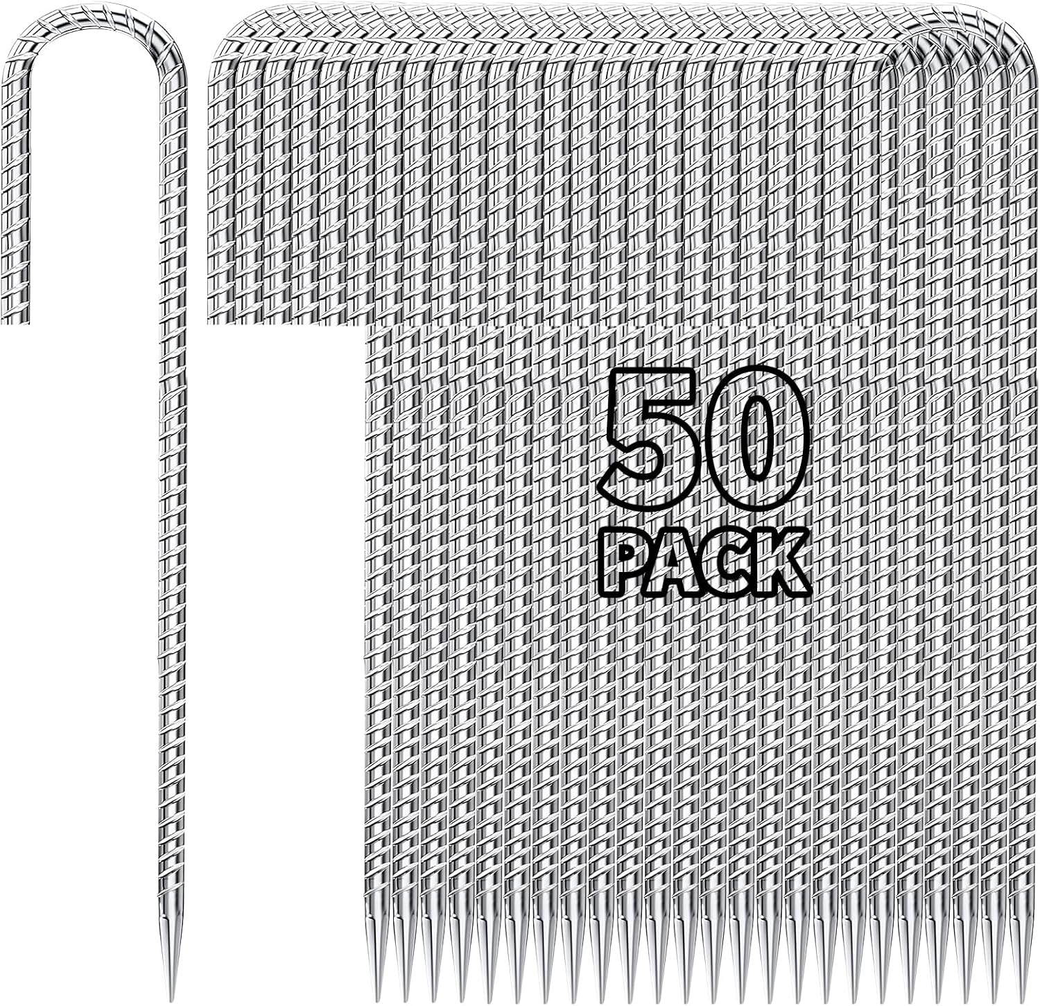 12 inch Fence Stakes Heavy Duty 50-Pack J Hook Rebar Ground Stakes Anchor Galvanized Tent Stakes