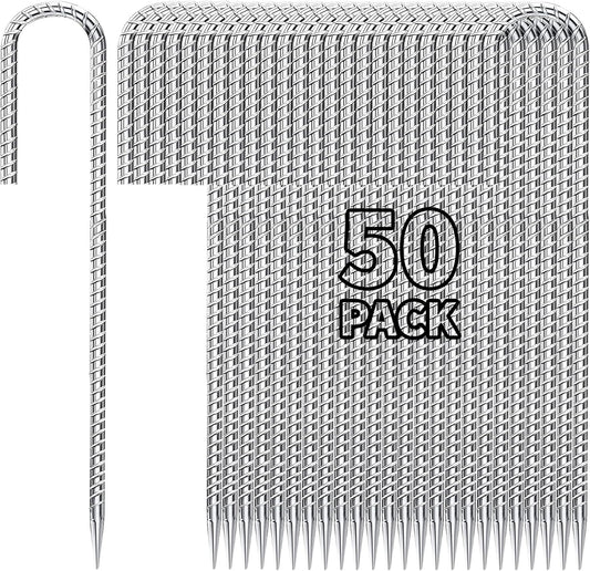 12 inch Fence Stakes Heavy Duty 50-Pack J Hook Rebar Ground Stakes Anchor Galvanized Tent Stakes