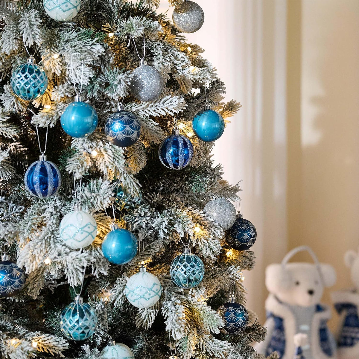 Valery Madelyn Christmas Ornaments Set, 30ct 2.36 Inches Navy Blue and Silver Shatterproof