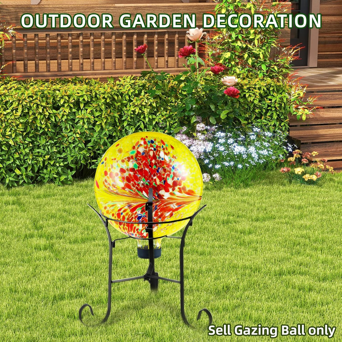 VOREEN 10-Inch Glass Gazing Ball, Outdoor Gazing Globe, Reflective Ball Yard Decoration for Homes