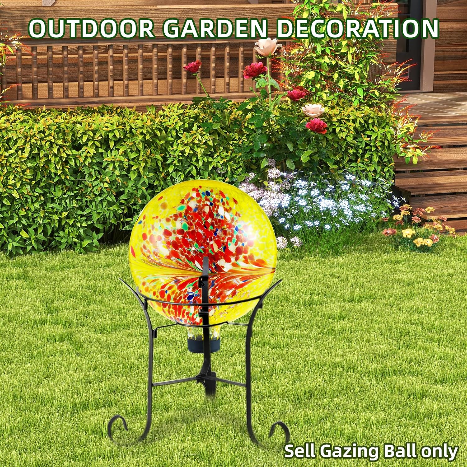 VOREEN 10-Inch Glass Gazing Ball, Outdoor Gazing Globe, Reflective Ball Yard Decoration for Homes