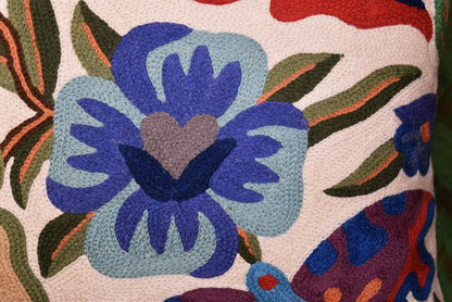 Butterfly Floral Decorative Pillow Cover Moth Botanical Flower Pillowcase Couch Hand Embroidered