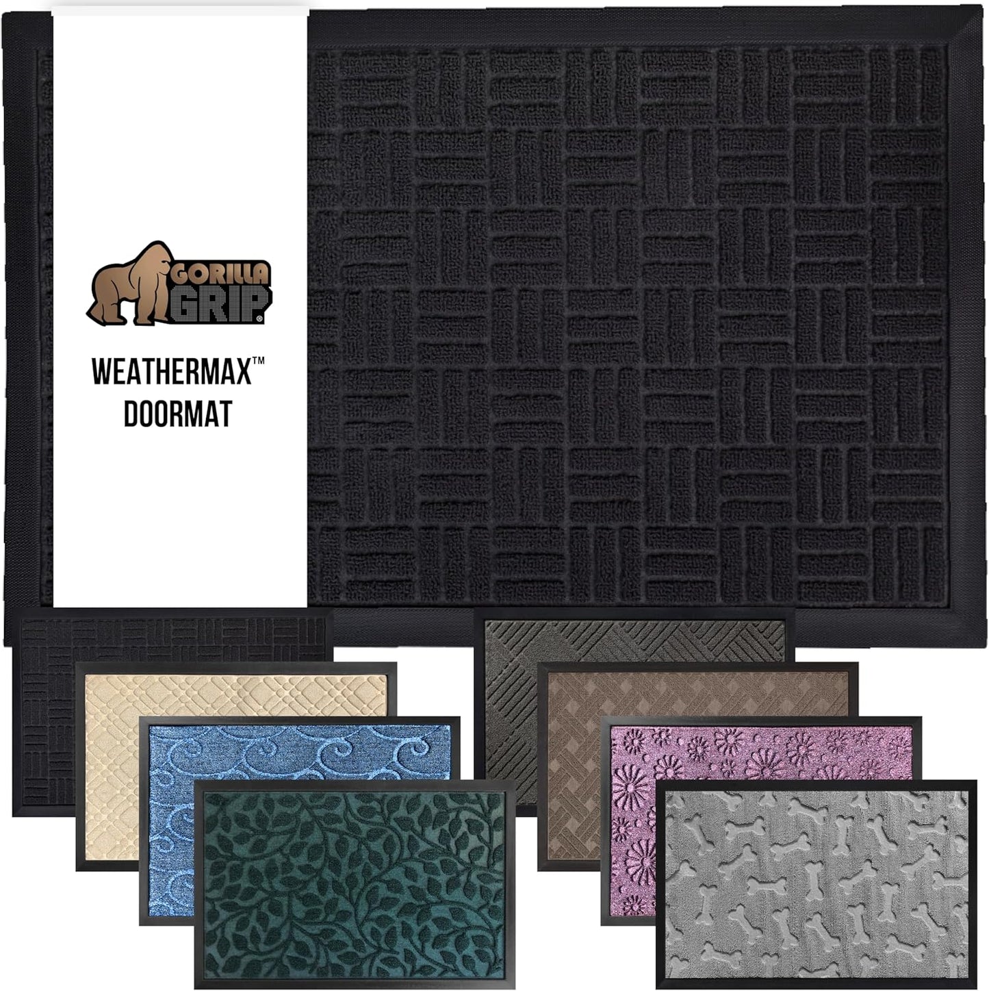 GORILLA GRIP 100% Waterproof All-Season WeatherMax Doormat, 47x35, US Designed Natural Rubber