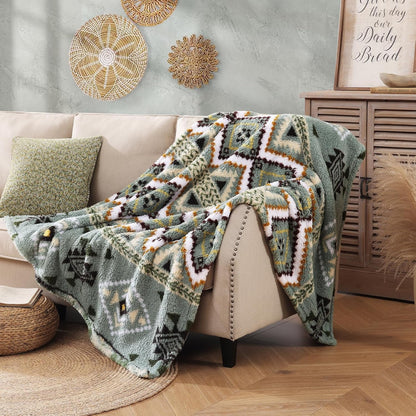 CASAAGUSTO Boho Sherpa Throw Blanket, Aztec Throw Blanket,Ultra Soft, Warm, Cozy, Plush, Thick