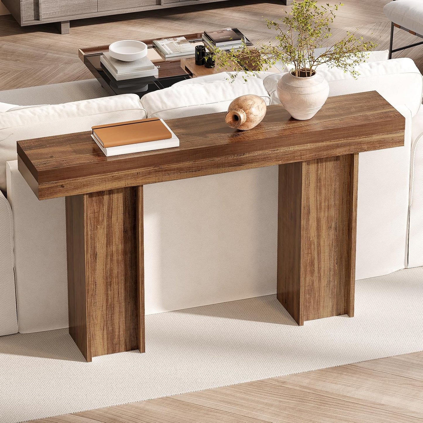 55Inch Farmhouse Console Table,Wooden Rectangular Sofa Table Behind The Couch,Entryway Console
