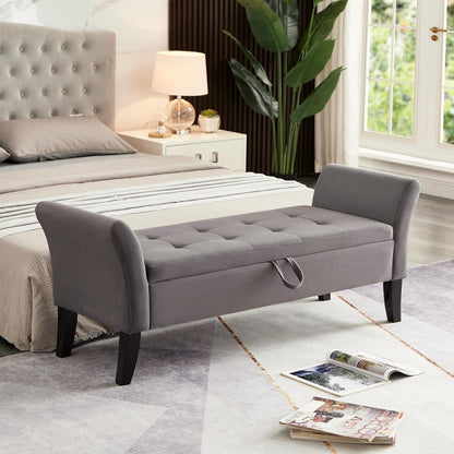 Furniliving 51” Bedroom Bench, End of Bed Bench with Button-Tufted Large Upholstered Storage Bench
