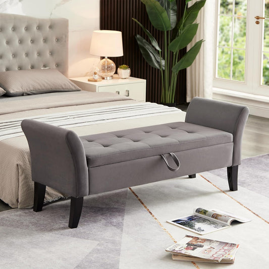 Furniliving 51” Bedroom Bench, End of Bed Bench with Button-Tufted Large Upholstered Storage Bench
