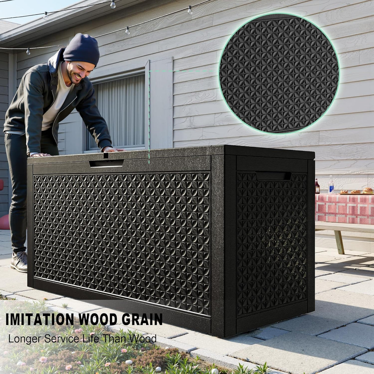 100 Gallon Resin Deck Box, Lockable Outdoor Storage Box for Patio Cushions Storage Furniture,Garden