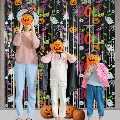 Boo Theme Streamers Party Backdrop - GREATRIL Halloween Decorations Backdrop for Wall Doorway