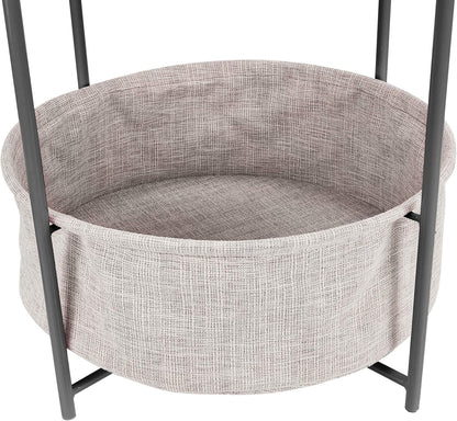 Amazon Basics Round Storage End Table, Side Table with Cloth Basket, Charcoal/Heather Gray, 17.7 x