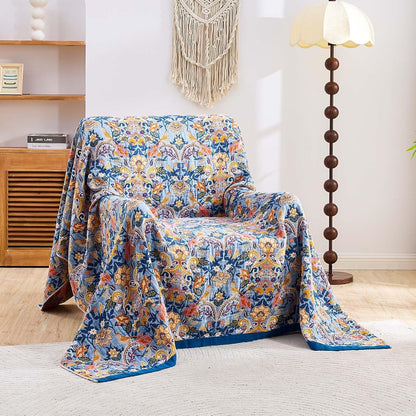 Boho Throw Blanket for Bed, 100% Cotton Soft Rustic Quilt Fall Blanket, 50"x60" Floral Printed