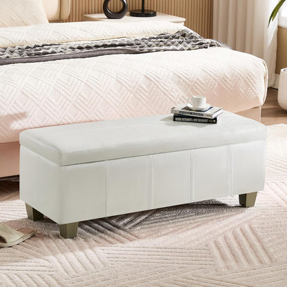 41" Faux Leather Storage Ottoman, Stitch Tufted Rectangle Upholstered End of Bed Storage Bench